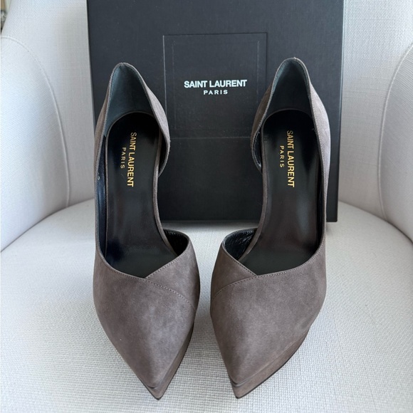 Saint Laurent Janis 105 D’Orsay Suede Pumps Platforms Black 38.5 Brand New - Picture 1 of 5